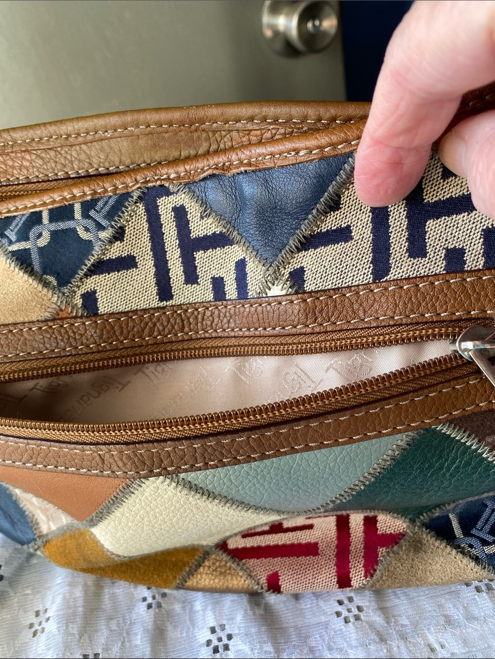 Tignanello Multicolor Patchwork Leather-Trim Shoulder Bag - Picture 13 of 14
